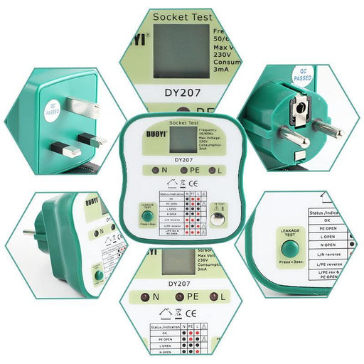 DUOYI DY207 Digital Display Socket Tester Power Socket RCD Test Detector Wall Sockets Circuit Breaker Finder Analysis EU/US/UK