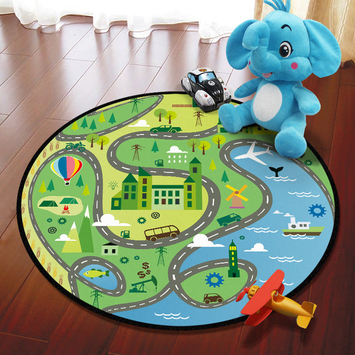 Multicolored Adventure Map Rug Synthetics Cartoon Carpet Anti-Slip Backing Stain Resistant Machine Washable Area Rug for Kids Room