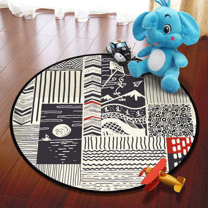 Multicolored Adventure Map Rug Synthetics Cartoon Carpet Anti-Slip Backing Stain Resistant Machine Washable Area Rug for Kids Room