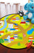 Multicolored Adventure Map Rug Synthetics Cartoon Carpet Anti-Slip Backing Stain Resistant Machine Washable Area Rug for Kids Room