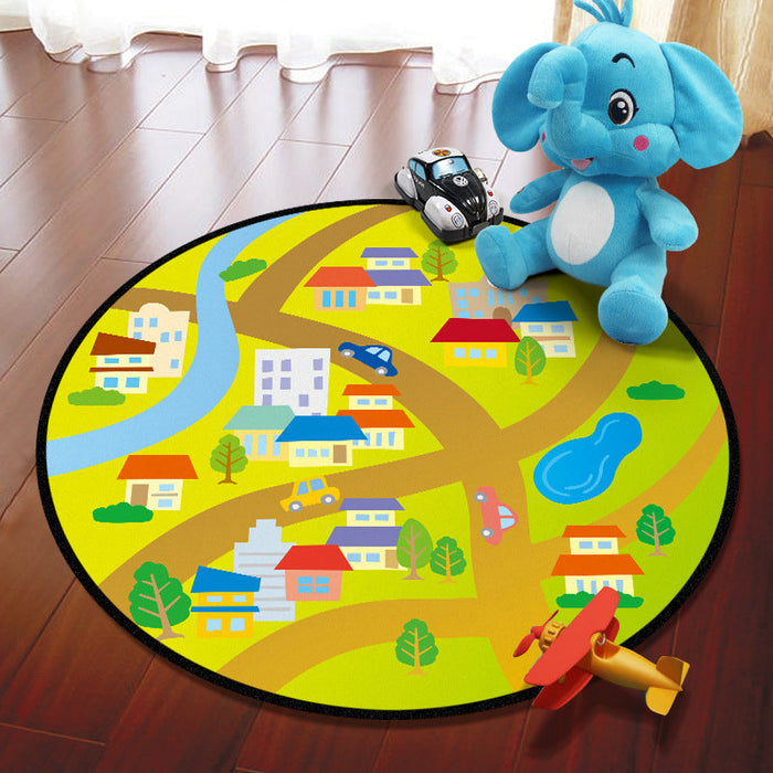 Multicolored Adventure Map Rug Synthetics Cartoon Carpet Anti-Slip Backing Stain Resistant Machine Washable Area Rug for Kids Room