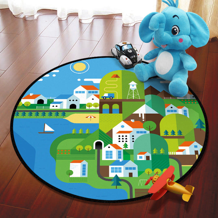 Multicolored Adventure Map Rug Synthetics Cartoon Carpet Anti-Slip Backing Stain Resistant Machine Washable Area Rug for Kids Room