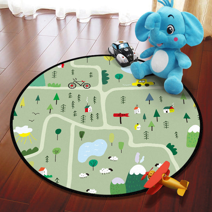 Multicolored Adventure Map Rug Synthetics Cartoon Carpet Anti-Slip Backing Stain Resistant Machine Washable Area Rug for Kids Room