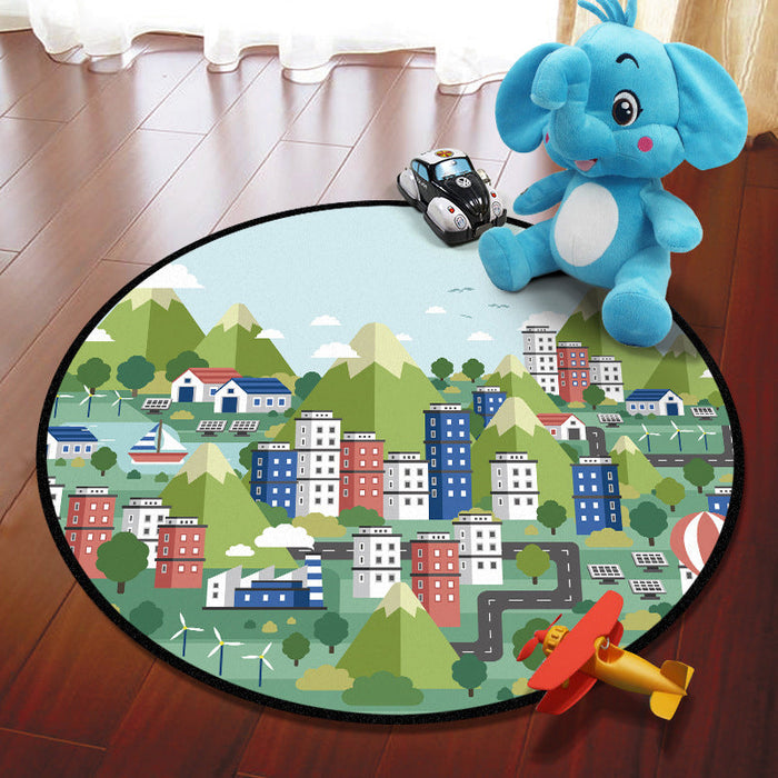 Multicolored Adventure Map Rug Synthetics Cartoon Carpet Anti-Slip Backing Stain Resistant Machine Washable Area Rug for Kids Room