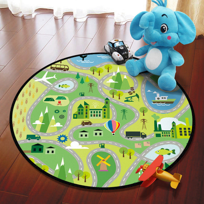 Multicolored Adventure Map Rug Synthetics Cartoon Carpet Anti-Slip Backing Stain Resistant Machine Washable Area Rug for Kids Room