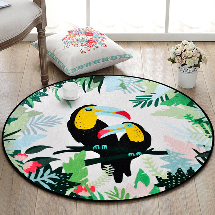 Pretty Kids Rug Multi Color Animal and Botanics Pattern Rug Pet Friendly Washable Anti-Slip Area Rug for Playroom