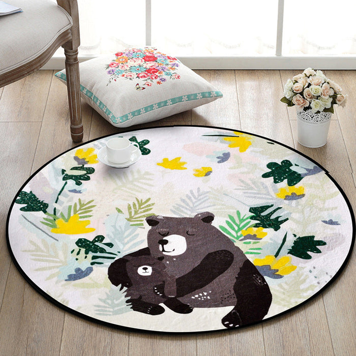 Pretty Kids Rug Multi Color Animal and Botanics Pattern Rug Pet Friendly Washable Anti-Slip Area Rug for Playroom