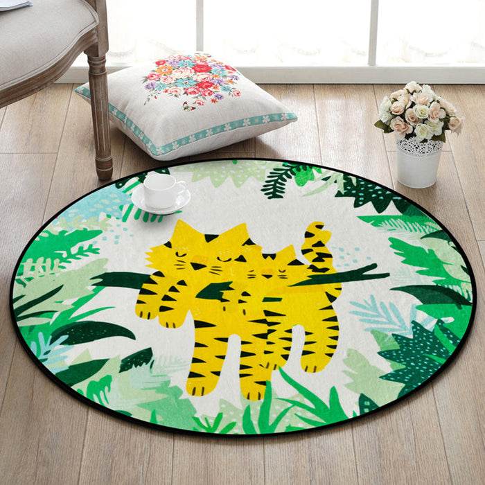 Pretty Kids Rug Multi Color Animal and Botanics Pattern Rug Pet Friendly Washable Anti-Slip Area Rug for Playroom