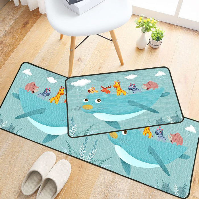 Childlike Animal Pattern Rug Multi Color Cartoon Rug Synthetics Non-Slip Machine Washable Stain Resistant Carpet for Nursery