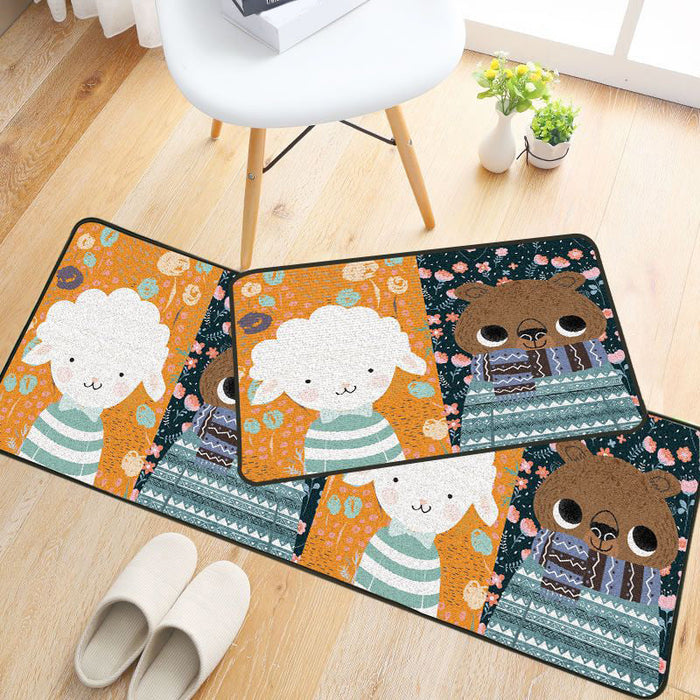 Childlike Animal Pattern Rug Multi Color Cartoon Rug Synthetics Non-Slip Machine Washable Stain Resistant Carpet for Nursery