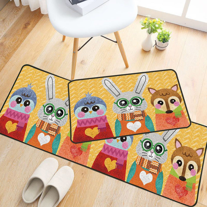 Childlike Animal Pattern Rug Multi Color Cartoon Rug Synthetics Non-Slip Machine Washable Stain Resistant Carpet for Nursery