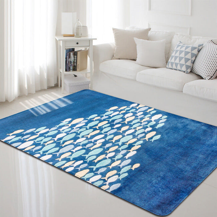 Multi-Color Marine Life Rug Polyester Nordic Area Rug Washable Pet Friendly Anti-Slip Carpet for Living Room