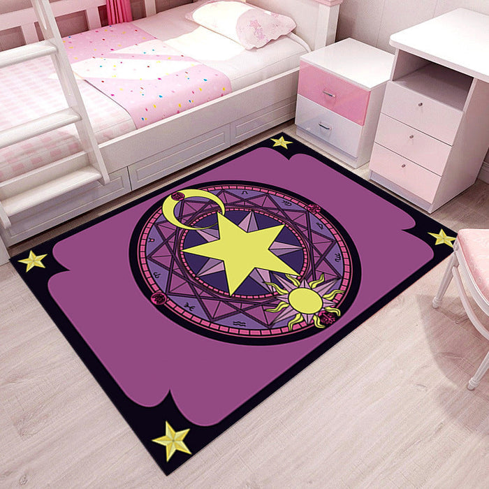 Girlish Patterned Rug Multicolor Kids Rug Polyester Anti-Slip Backing Stain Resistant Washable Area Rug for Bedroom