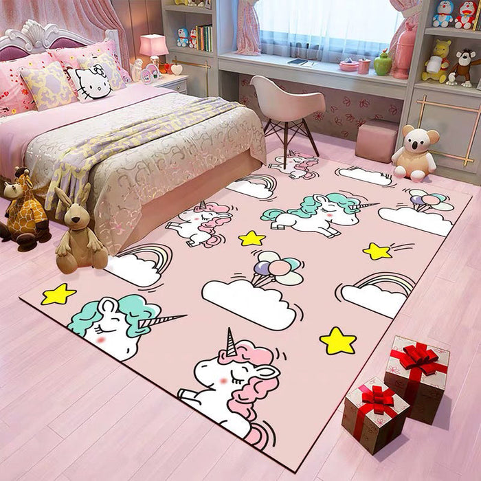 Romantic Multicolor Animal Print Rug Polypropylene Cartoon Area Rug Washable Stain Resistant Anti-Slip Carpet for Kids Room