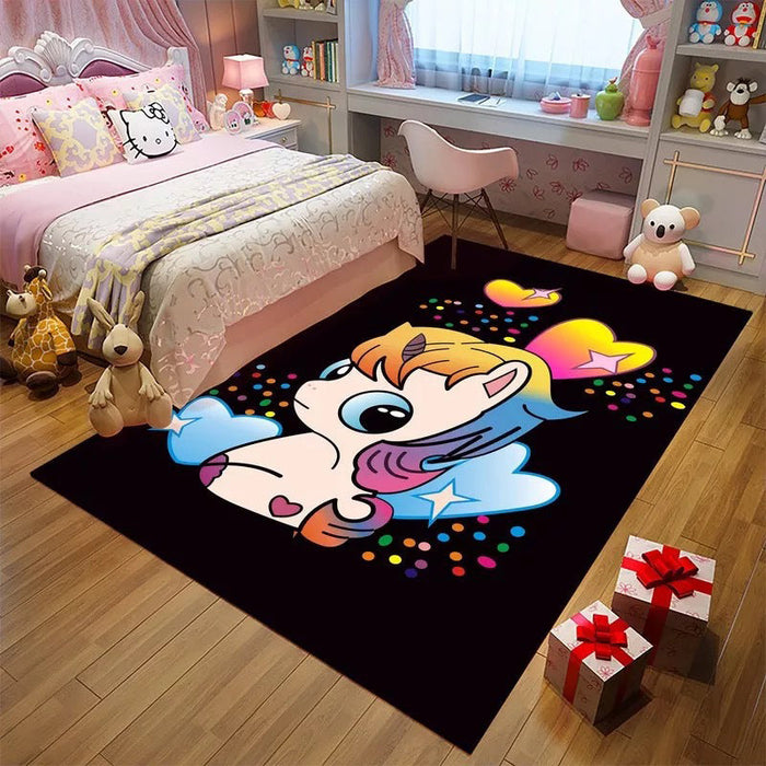 Romantic Multicolor Animal Print Rug Polypropylene Cartoon Area Rug Washable Stain Resistant Anti-Slip Carpet for Kids Room