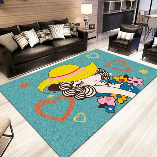 Romantic Multicolor Animal Print Rug Polypropylene Cartoon Area Rug Washable Stain Resistant Anti-Slip Carpet for Kids Room