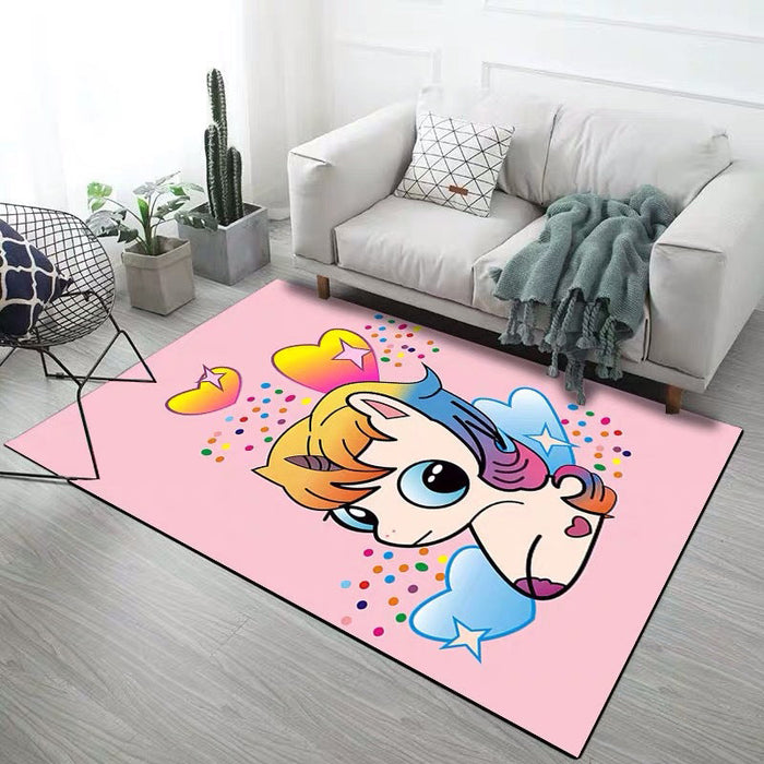 Romantic Multicolor Animal Print Rug Polypropylene Cartoon Area Rug Washable Stain Resistant Anti-Slip Carpet for Kids Room