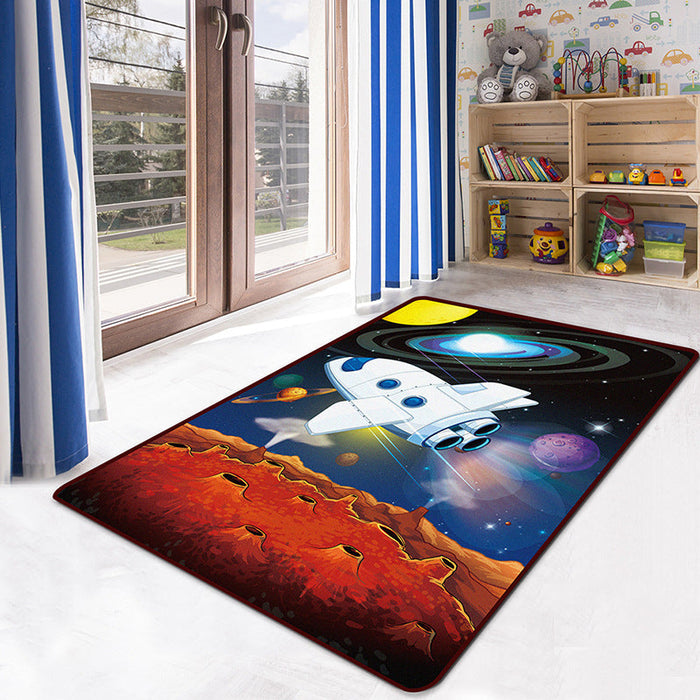 Multicolor Kids Playroom Rug Cartoon Digital Print Rug Polyester Anti-Slip Pet Friendly Stain Resistant Area Rug