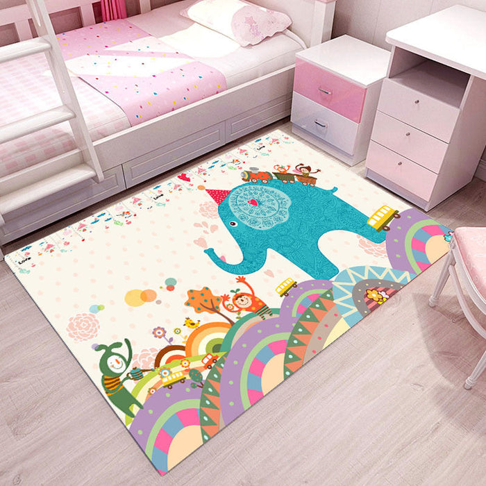 Multi-Colored Cartoon Area Rug Polyester Educational Pattern Rug Pet Friendly Stain Resistant Anti-Slip Carpet for Child Bedroom