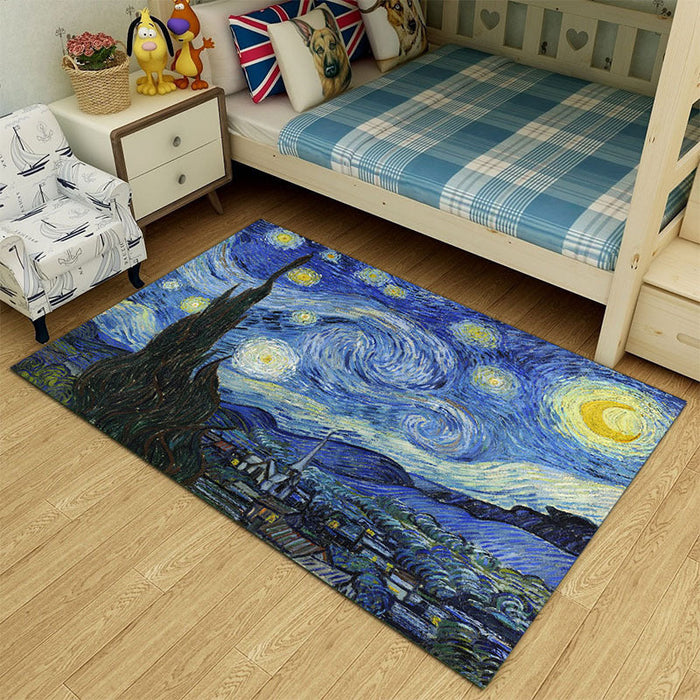 Multi-Colored Cartoon Area Rug Polyester Educational Pattern Rug Pet Friendly Stain Resistant Anti-Slip Carpet for Child Bedroom