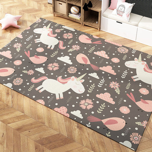 Multi-Colored Cartoon Area Rug Polyester Educational Pattern Rug Pet Friendly Stain Resistant Anti-Slip Carpet for Child Bedroom