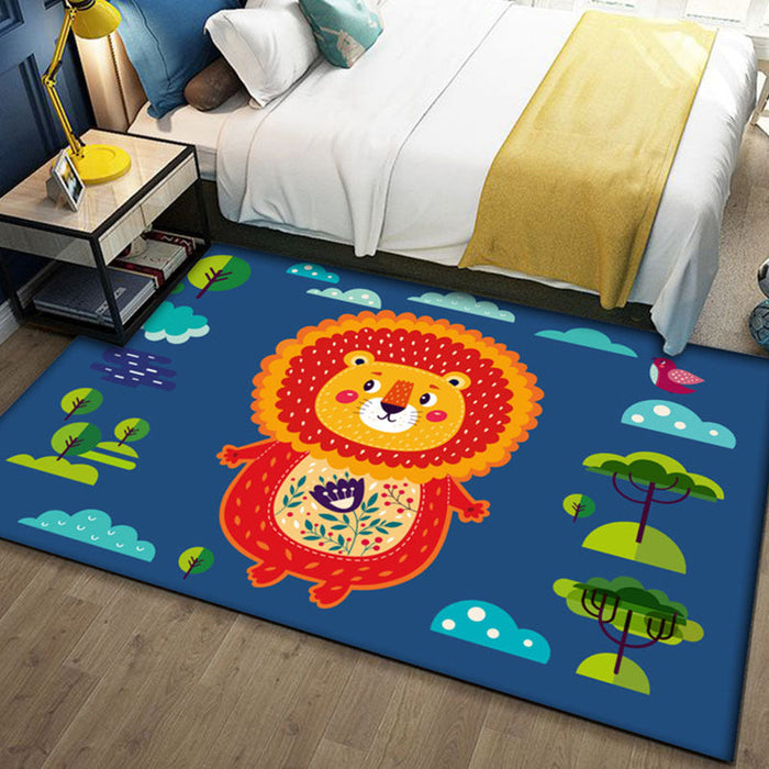 Multi-Colored Cartoon Area Rug Polyester Educational Pattern Rug Pet Friendly Stain Resistant Anti-Slip Carpet for Child Bedroom