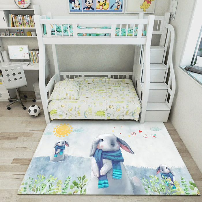 Multi-Colored Cartoon Area Rug Polyester Educational Pattern Rug Pet Friendly Stain Resistant Anti-Slip Carpet for Child Bedroom