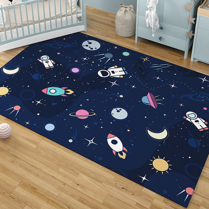 Multi-Colored Cartoon Area Rug Polyester Educational Pattern Rug Pet Friendly Stain Resistant Anti-Slip Carpet for Child Bedroom