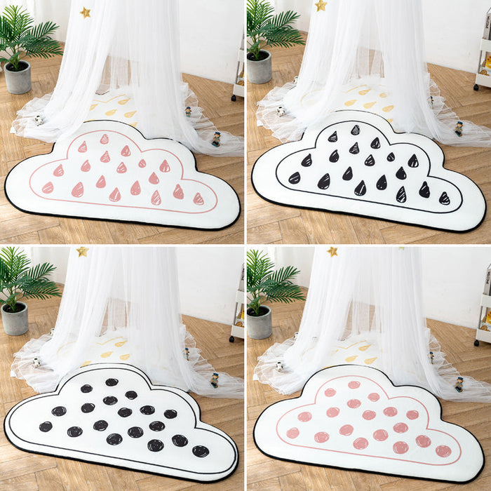 Novelty Kids Area Rug Multi Color Raindrop Cloud-Shaped Rug Anti-Slip Backing Washable Pet Friendly Carpet for Bedroom