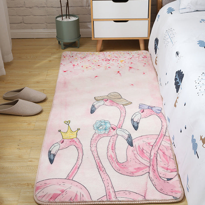 Kids Bedroom Area Rug Multi Colored Animal Sketch Rug Cotton Machine Wash Carpet