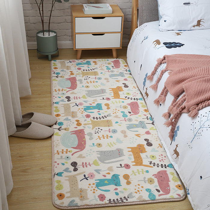 Kids Bedroom Area Rug Multi Colored Animal Sketch Rug Cotton Machine Wash Carpet