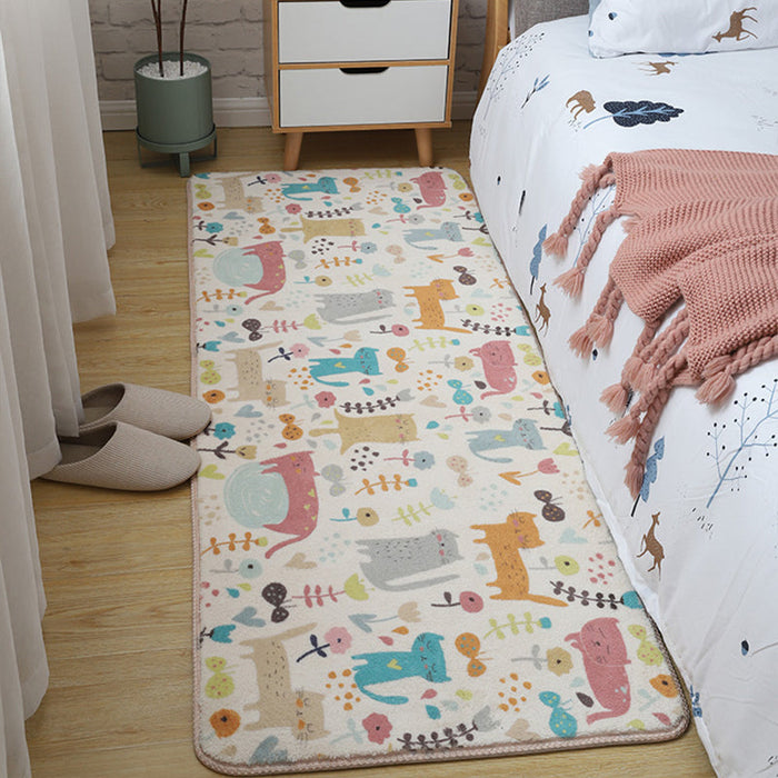 Kids Bedroom Area Rug Multi Colored Animal Sketch Rug Cotton Machine Wash Carpet