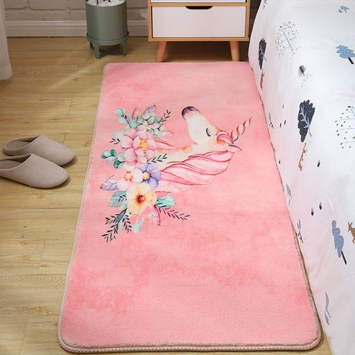 Kids Bedroom Area Rug Multi Colored Animal Sketch Rug Cotton Machine Wash Carpet