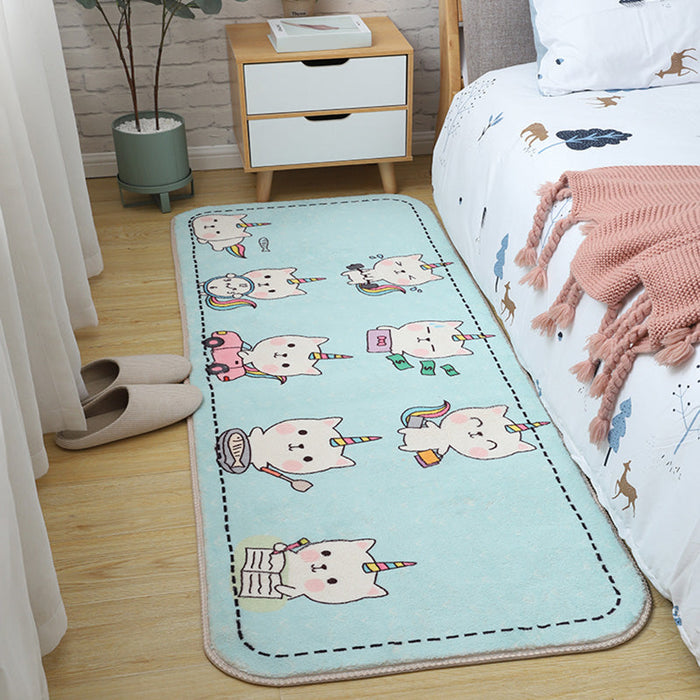 Kids Bedroom Area Rug Multi Colored Animal Sketch Rug Cotton Machine Wash Carpet