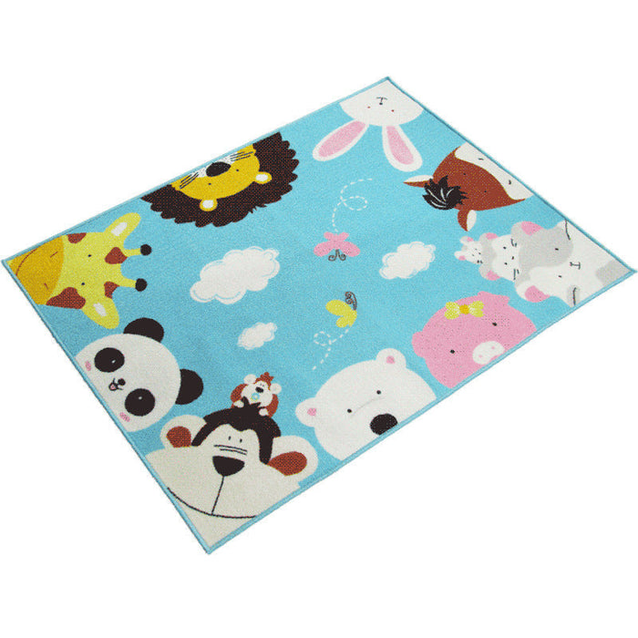 Cartoon Kindergarten Area Rug Multi Colored Animal Pattern Rug Polypropylene Non-Slip Backing Pet Friendly Washable Rug