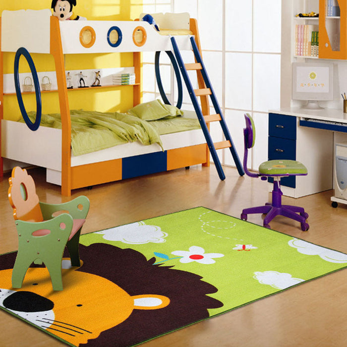 Cartoon Kindergarten Area Rug Multi Colored Animal Pattern Rug Polypropylene Non-Slip Backing Pet Friendly Washable Rug