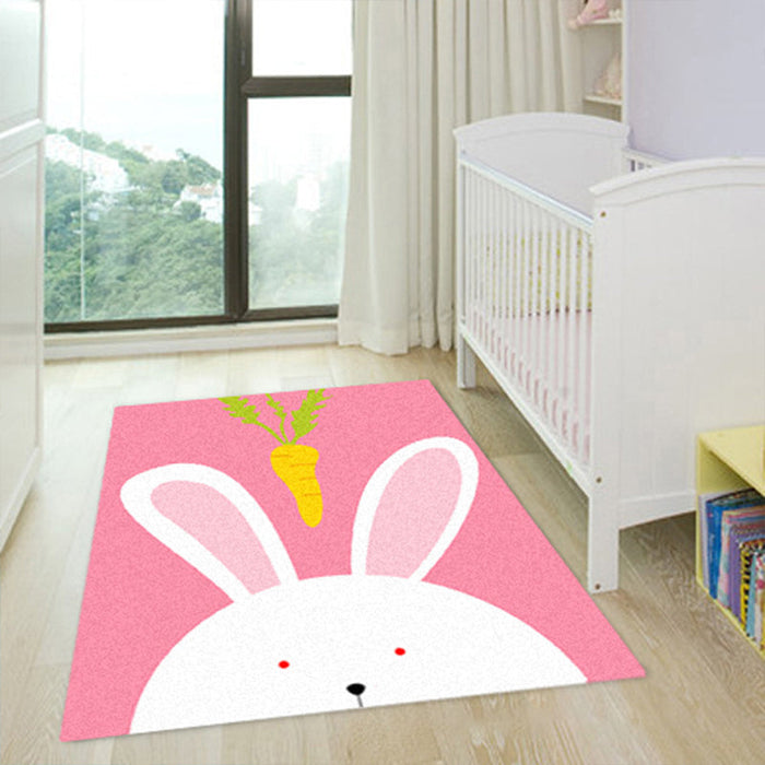 Cartoon Kindergarten Area Rug Multi Colored Animal Pattern Rug Polypropylene Non-Slip Backing Pet Friendly Washable Rug