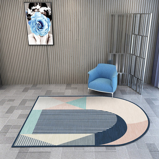 Aesthetics Colorblock Area Rug Multicolor Nordic Rug Polyester Stain Resistant Pet Friendly Anti-Slip Rug for Home Decor