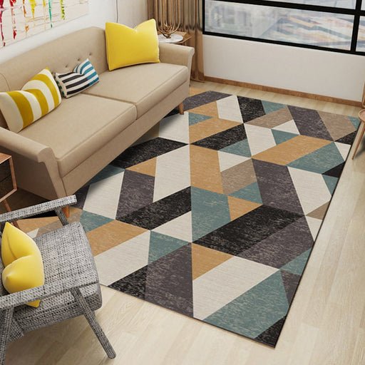 Multi Color Modern Area Rug Synthetics Geometric Colorblock Rug Machine Washable Stain Resistant Anti-Slip Backing Carpet for Room