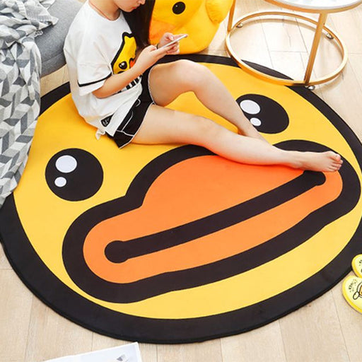 Yellow Duck Pattern Rug Cotton Cartoon Area Rug Anti-Slip Backing Carpet for Kids Room