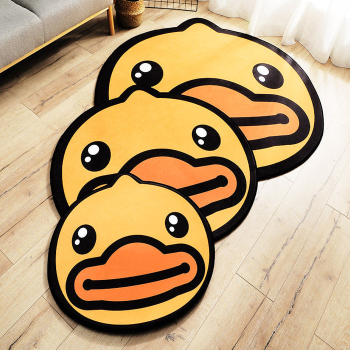 Yellow Duck Pattern Rug Cotton Cartoon Area Rug Anti-Slip Backing Carpet for Kids Room