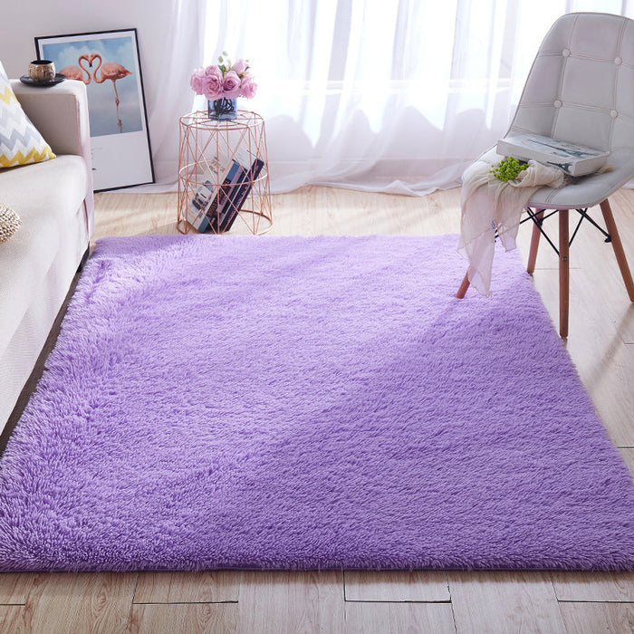 Multi-Color Home Area Rug Nordic Plain Rug Fluffy Machine Washable Stain Resistant Anti-Slip Backing Rug with Braided Trim