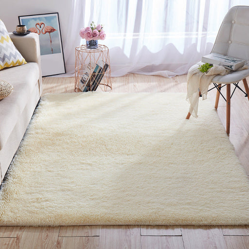 Multi-Color Home Area Rug Nordic Plain Rug Fluffy Machine Washable Stain Resistant Anti-Slip Backing Rug with Braided Trim