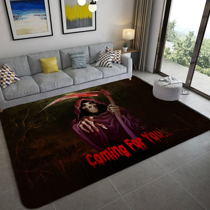 Hip Hop Living Room Rug Black Optical Illusions Skull Carpet Polypropylene Stain Resistant Pet Friendly Anti-Slip Backing Area Rug