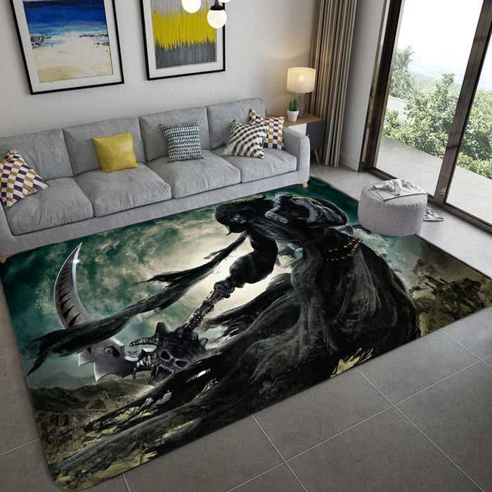 Hip Hop Living Room Rug Black Optical Illusions Skull Carpet Polypropylene Stain Resistant Pet Friendly Anti-Slip Backing Area Rug