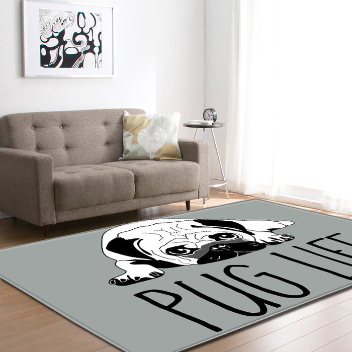 Cool Funky Area Rug Multi-Color Bulldog Print Carpet Machine Washable Stain Resistant Anti-Slip Rug for Home Decoration