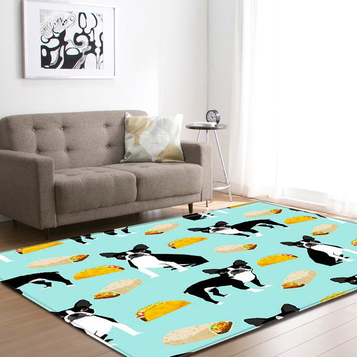 Cool Funky Area Rug Multi-Color Bulldog Print Carpet Machine Washable Stain Resistant Anti-Slip Rug for Home Decoration