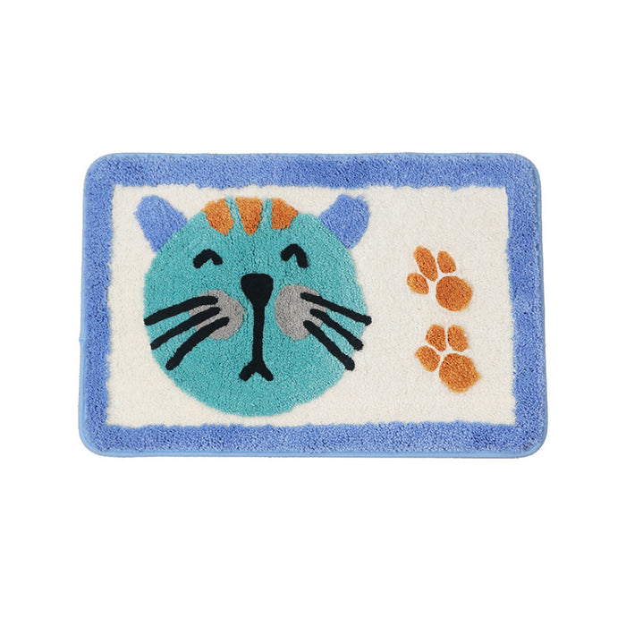 Feblilac Cat and the Footprints Blue Ground Bath Mat