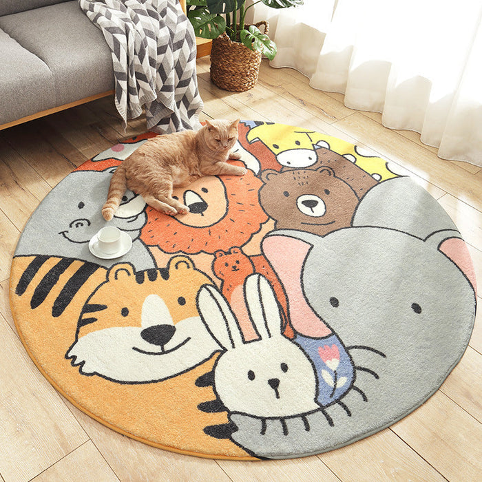 Lovely Cartoon Printed Rug Multi-Colored Lamb Wool Carpet Washable Anti-Slip Area Rug for Childrens Bedroom