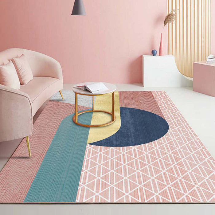 Multi-Color Bedroom Rug Nordic Geometric Printed Carpet Cotton Blend Non-Slip Backing Easy Care Area Rug